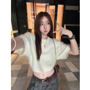 SG/杨依姗 FW糯糯团子绵羊毛羊绒圆领短袖针织衫毛衣2026女秋冬新