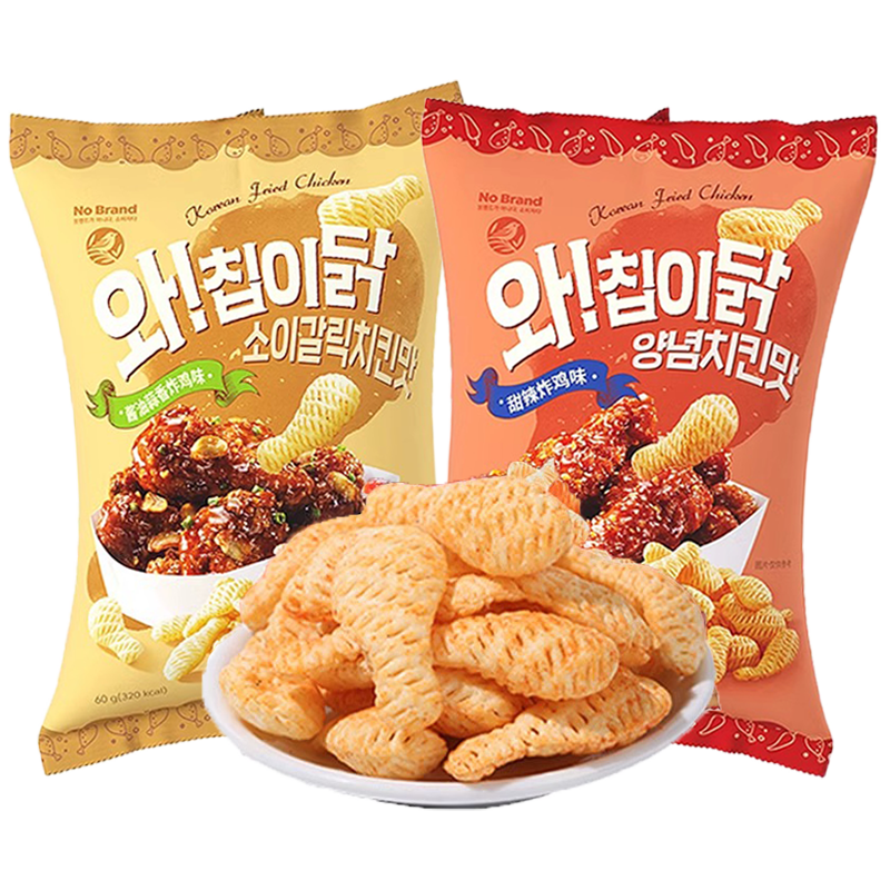 韩国进口nobrand炸鸡味小食鸡腿型甜辣蒜香酱油诺倍得薯条薯片