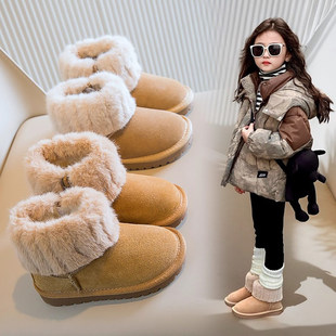 法国Uamtor女童雪地靴2025冬季新款加绒保暖宝宝皮毛一体男童棉靴