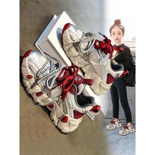 法国BADNUT女童运动鞋春秋2026新款儿童红色时尚潮流中大童老爹鞋