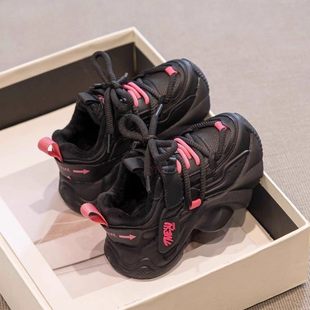 法国Uamtor女童鞋子2025新款秋季儿童鞋黑色老爹鞋女孩运动鞋大童