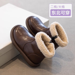 法国Uamtor女童雪地靴冬季2025新款儿童二棉鞋子加绒短靴加厚皮靴