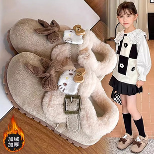 法国Uamtor女童棉鞋保暖加厚儿童鞋子2025新款冬季毛毛勃肯鞋软底