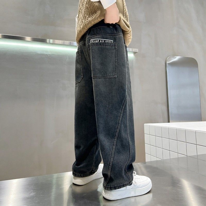 法国BADNUT男童裤子秋冬2025新款儿童加绒加厚中大童直筒牛仔裤潮