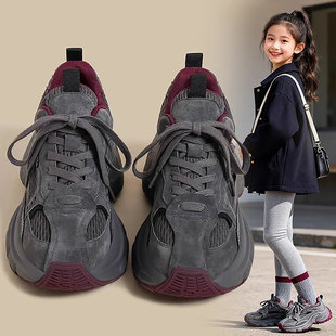 法国Uamtor女童运动鞋2025新款秋冬软底老爹鞋加绒鞋子轻便跑步鞋