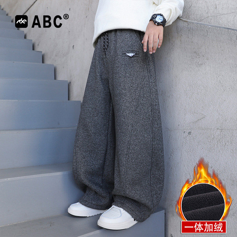 ABC男童一体绒呢子裤中大童秋冬洋气时髦休闲裤男孩加绒加厚裤子,童装/婴儿装/亲子装,运动裤卫裤,淘宝优惠券,粉丝福利购,淘宝优惠卷