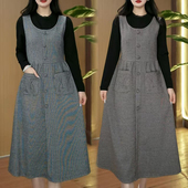 连衣裙刺绣裙 裙子收腰显瘦假两件拼接长袖 春秋季 高档精纺磨毛长款