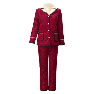 妈妈装加绒加厚条绒棉衣棉裤套装女冬季中老年新款洋气保暖棉睡衣