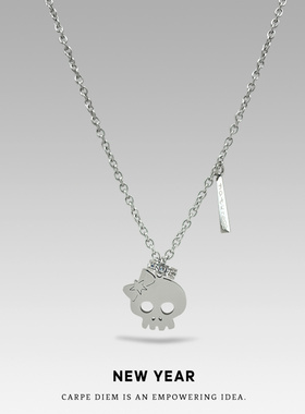 NEWYEAR轻奢个性甜酷风ins骷髅钛钢项链百搭青春小众高街毛衣链女