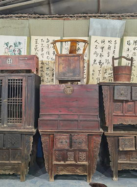 老物件电视机柜老家具大衣柜民俗怀旧三抽桌储物收纳柜子道具摆件