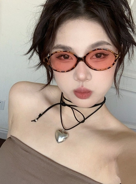 复古豹纹椭圆小方圆脸墨镜女感遮阳欧美风防紫外线小框超轻太阳镜