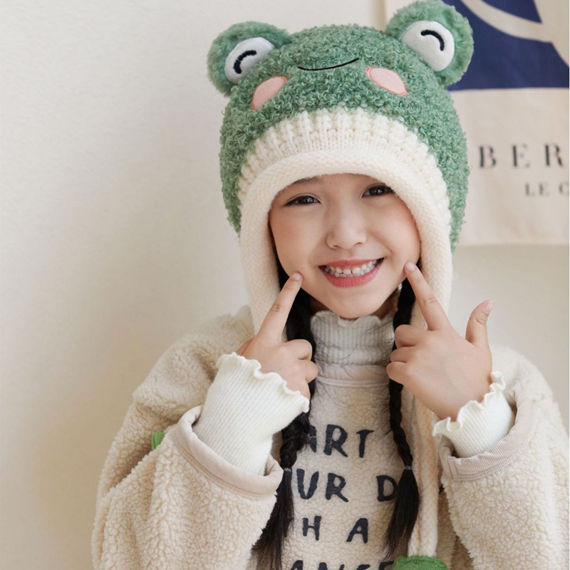 秋冬季毛绒可爱卡通宝宝针织帽男毛线护耳帽保暖儿童毛绒套头帽女
