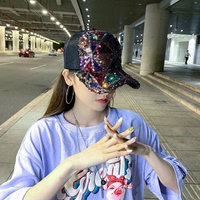 帽子女韓版彩色亮片鴨舌帽夏天透氣網(wǎng)紗棒球帽青年出游逛街遮陽(yáng)帽