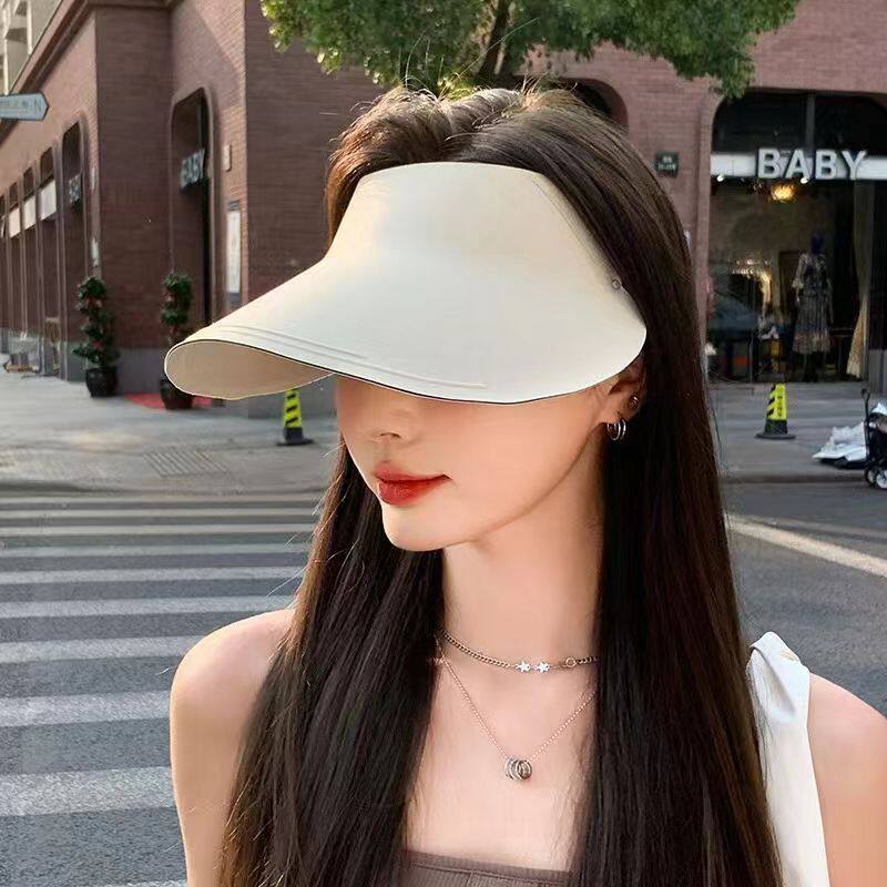 无痕一体夏季防晒帽子女防紫外线运动遮阳帽可折叠空顶遮脸太阳帽
