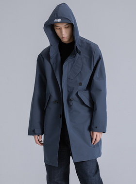 AzureMountain/蔚蓝山脉M51风衣男士连帽纯色外套中长款大衣秋
