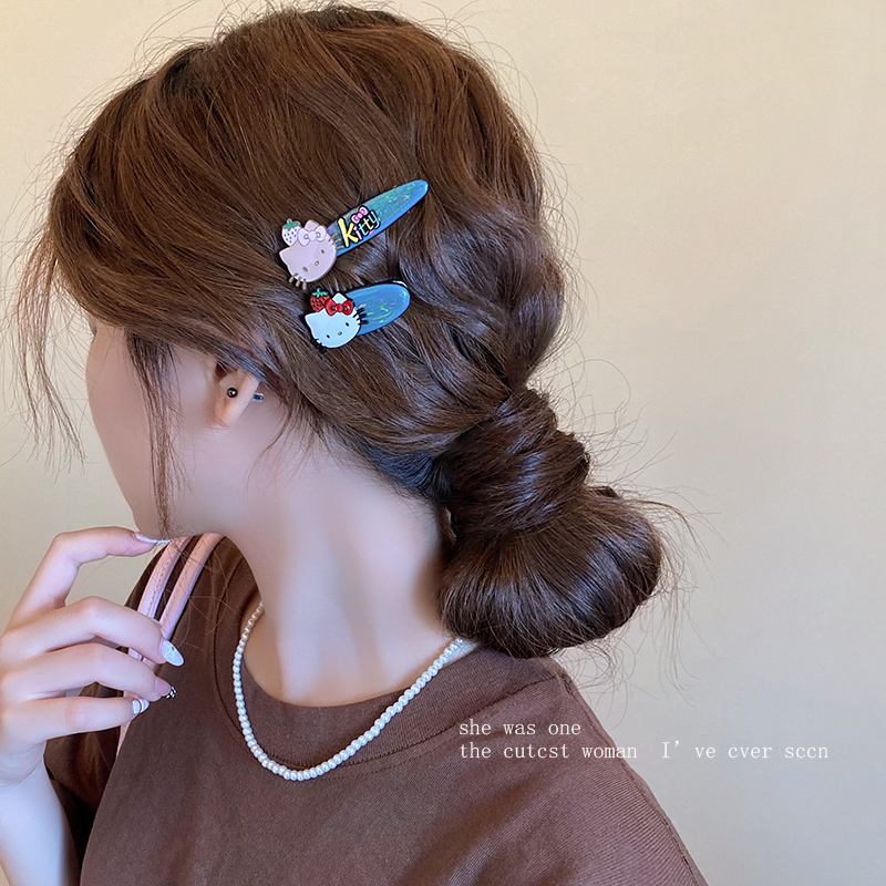 韩系蓝色晕染kt猫侧边夹