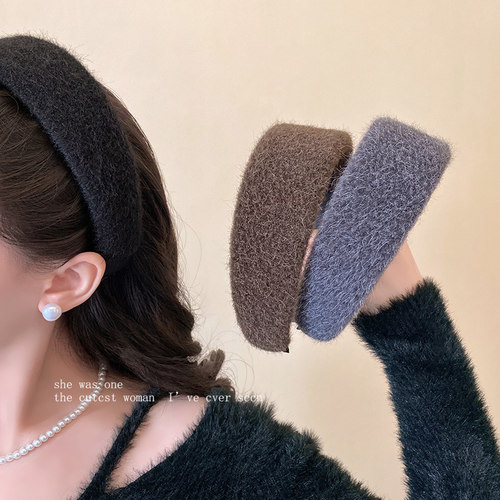 秋冬细毛绒加厚宽边发箍