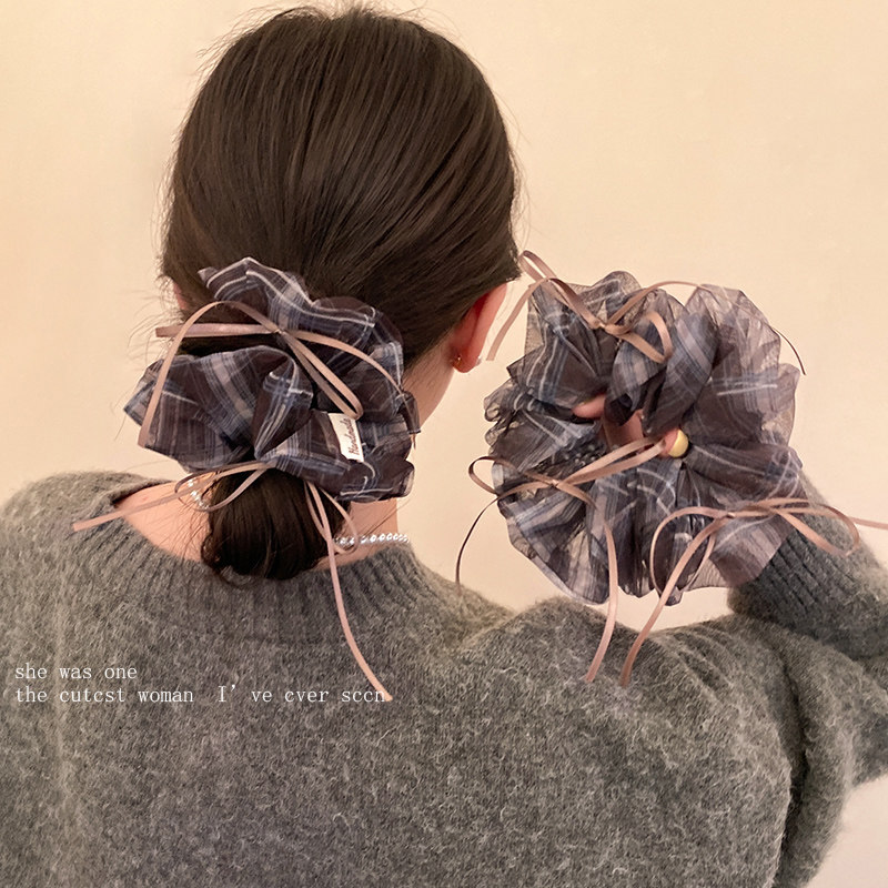 韩系咖色网纱格子蝴蝶结大肠发圈女复古慵懒风百搭头饰发绳扎头发,饰品/流行首饰/时尚饰品新,发饰,淘宝优惠券,粉丝福利购,淘宝优惠卷