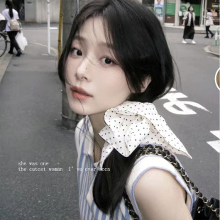 法式 复古波点大肠圈方形低马尾飘带蝴蝶结发绳女发圈方巾韩系头绳