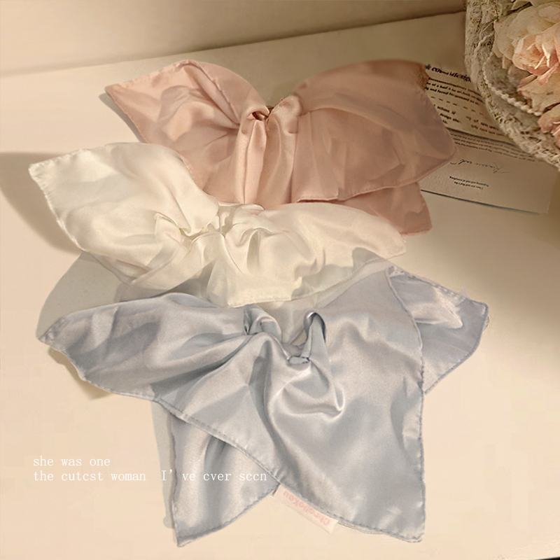 鞠婧祎同款白色缎面方巾大肠发圈