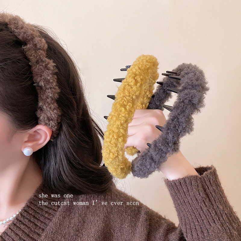 时髦秋冬高颅顶毛绒齿梳发箍