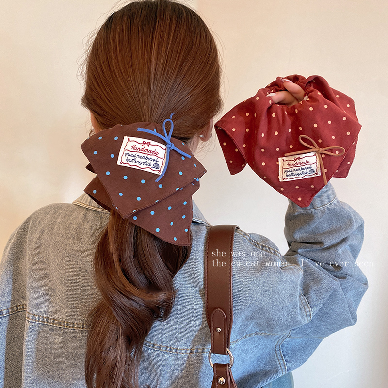 韩系布鲁蓝咖波点撞色方巾