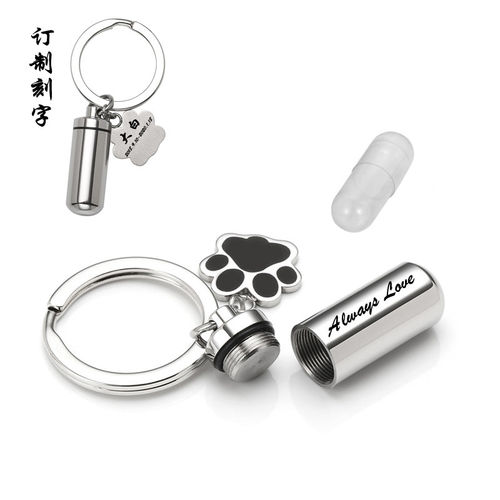 纪念宠物毛发骨灰盒项链 可打开爪印圆柱钥匙扣钥匙扣 香水瓶配饰