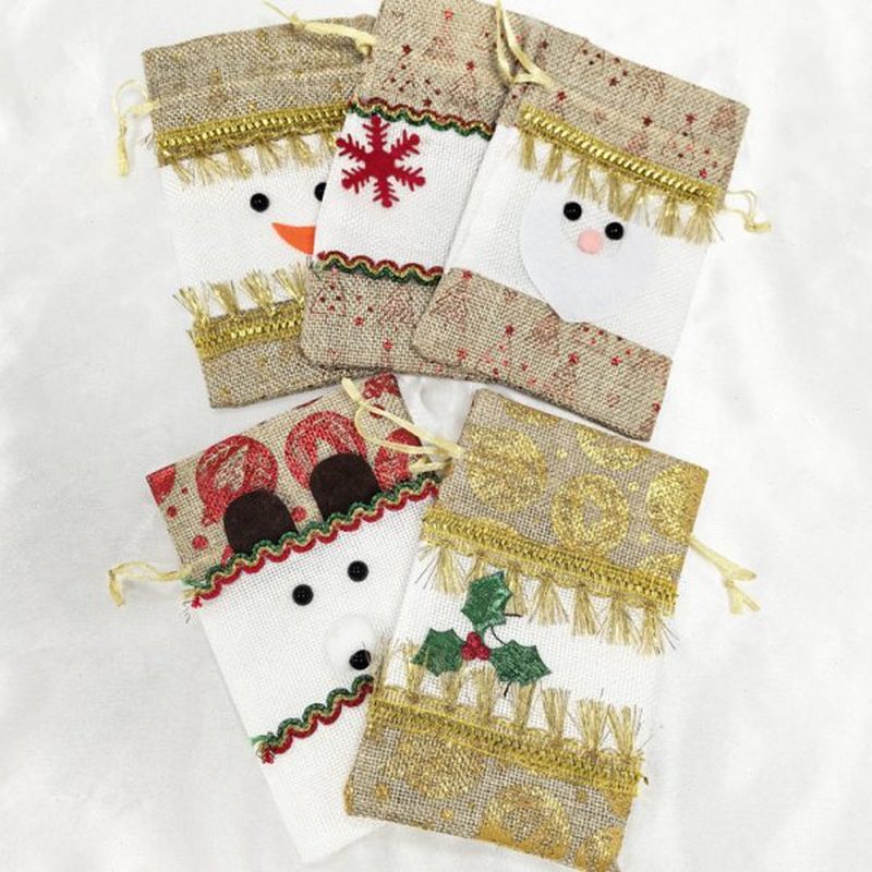 圣诞老人礼物精致糖果束口袋 新款平安夜雪人苹果麻布袋