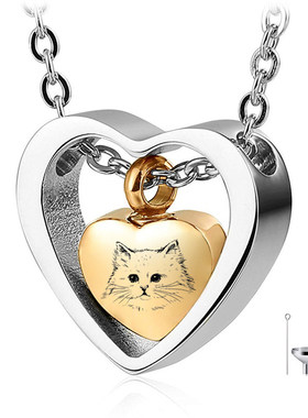 欧美纪念宠物猫狗毛发牙齿骨灰项链心形骨灰盒香水瓶吊坠骨灰饰品