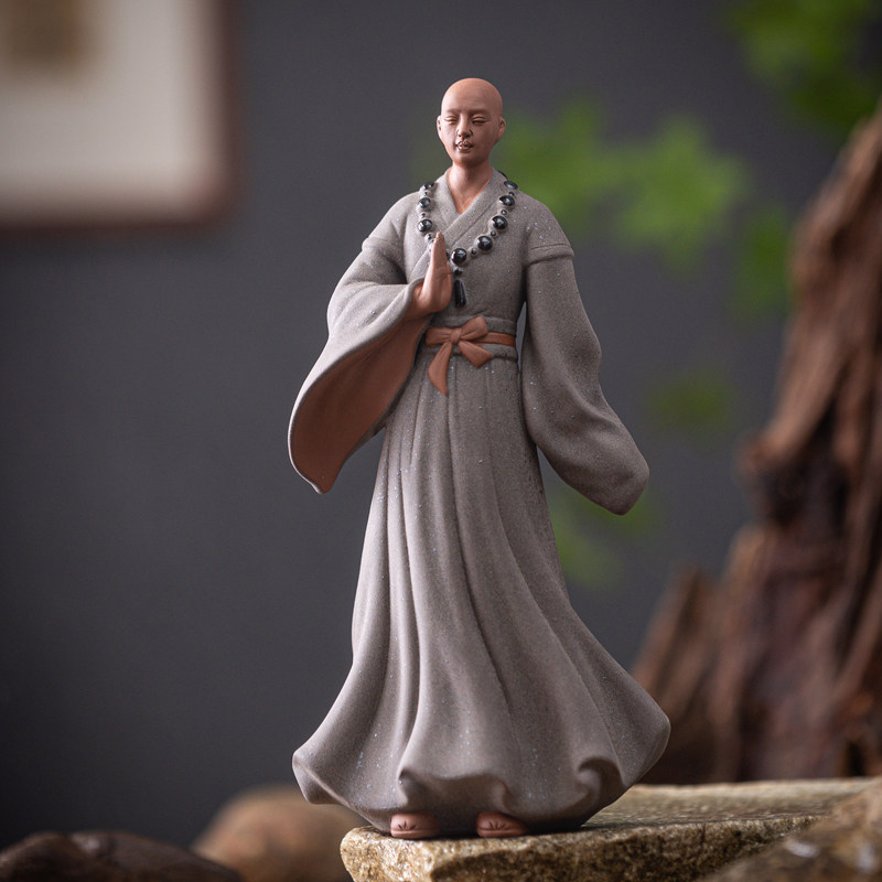 疯猴紫砂装饰禅意茶室小和尚摆件