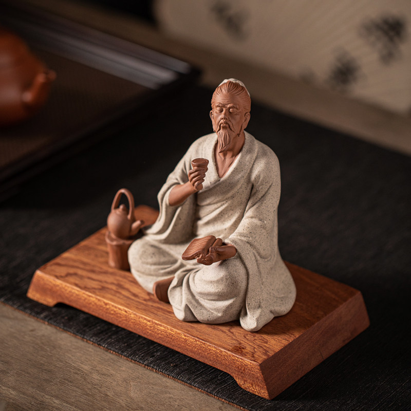 中式历史人物茶圣陆羽雕像塑茶室桌面工艺品陶瓷李白邀月禅意摆件