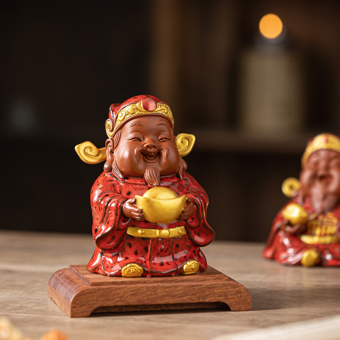 陶瓷财神爷摆件家用办公室桌面招财装饰品车载可爱小财神神像礼品