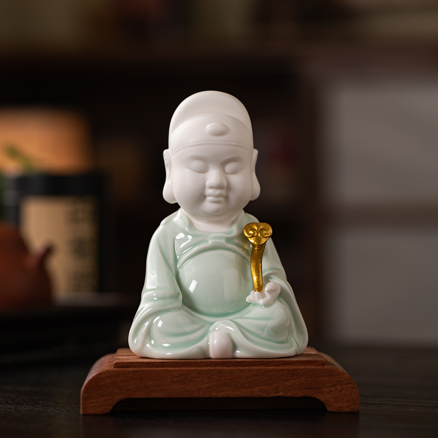 陶瓷文昌帝君摆件小号客厅书房桌面装饰文曲星神像工艺品考神摆设