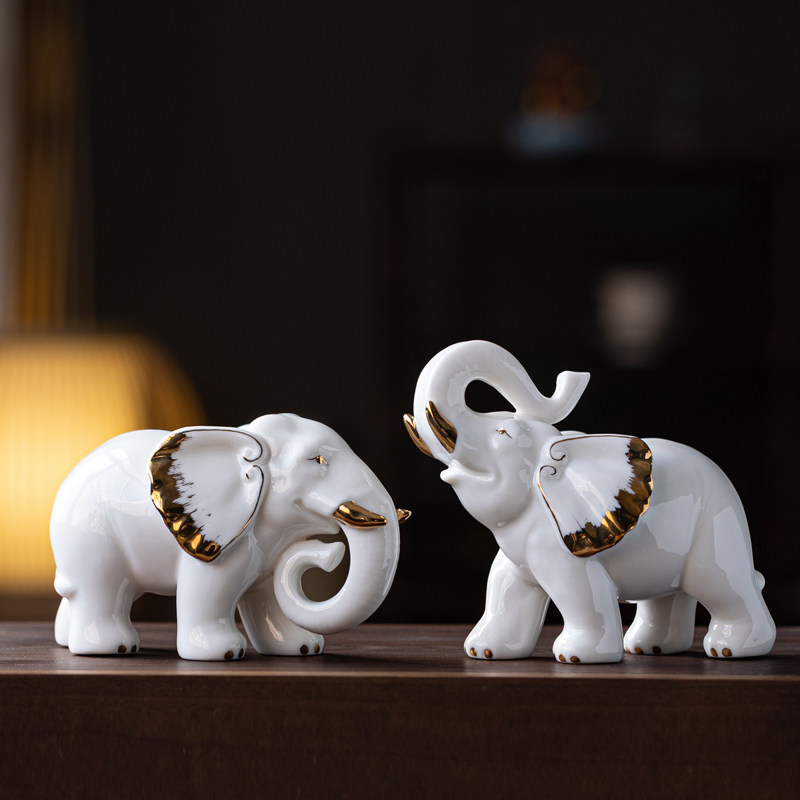 大象摆件瓷器一对招财家居客厅玄关办公室酒柜装饰白瓷小象工艺品,家居饰品,装饰摆件,淘宝优惠券,粉丝福利购,淘宝优惠卷