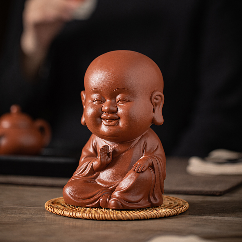 家居小和尚疯猴紫砂摆件中式大号