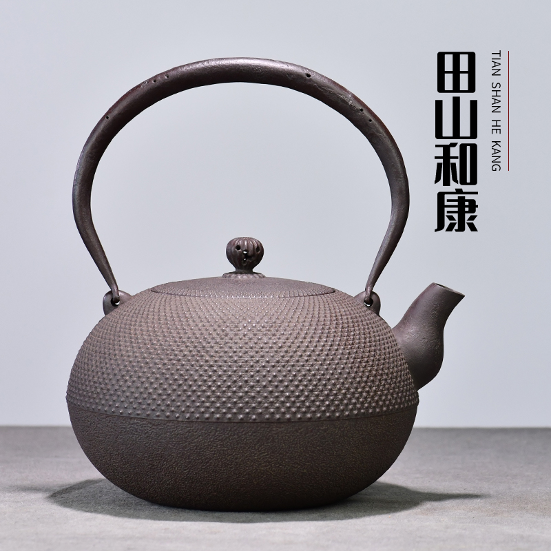 田山铁瓶工房 日本铁壶原装进口煮茶玉形姥口霰纹生铁壶 田山和康
