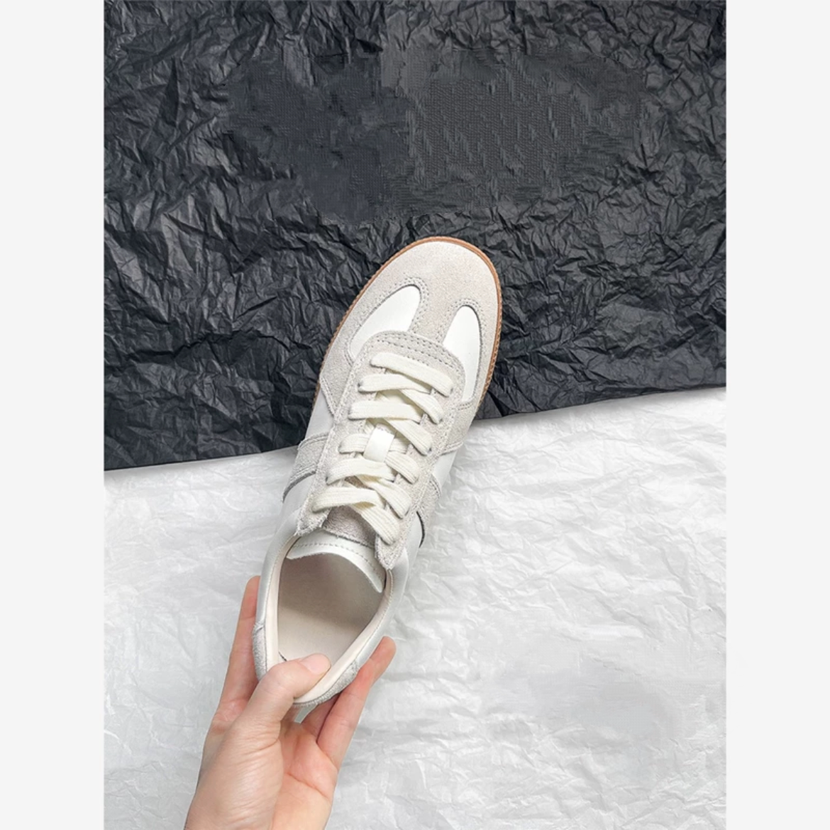 真皮版！格纹厚底内增高道德训练鞋女休闲鞋覆古春季多功能轻便透