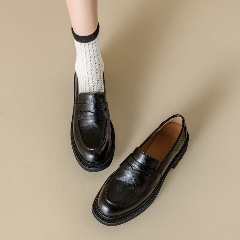 ins王炸推荐！巨好穿~真皮厚底增高乐福鞋女粗跟单鞋英伦风小皮鞋