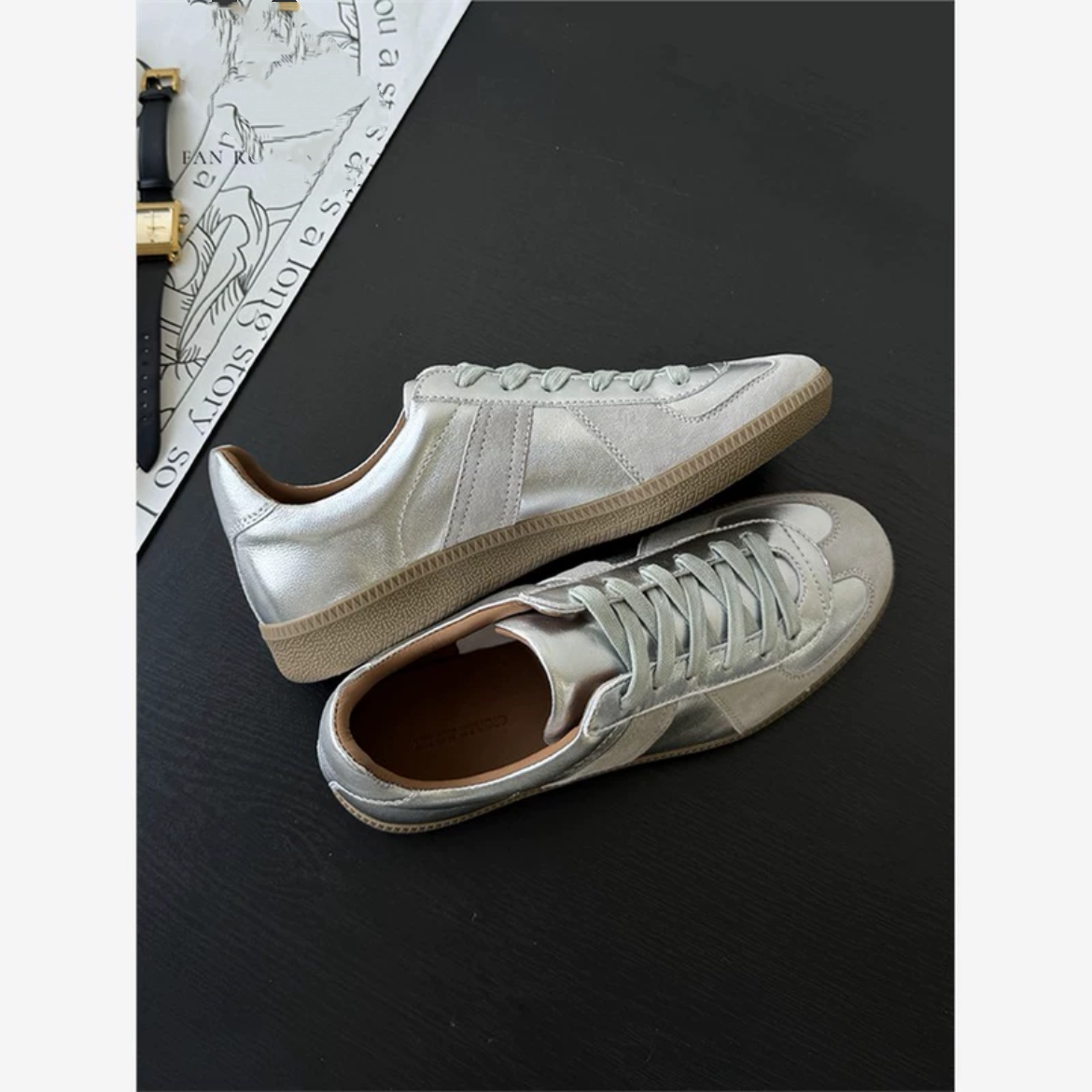 银色太高端瞭！羊皮厚底女道德训练鞋和内增高运动和休闲