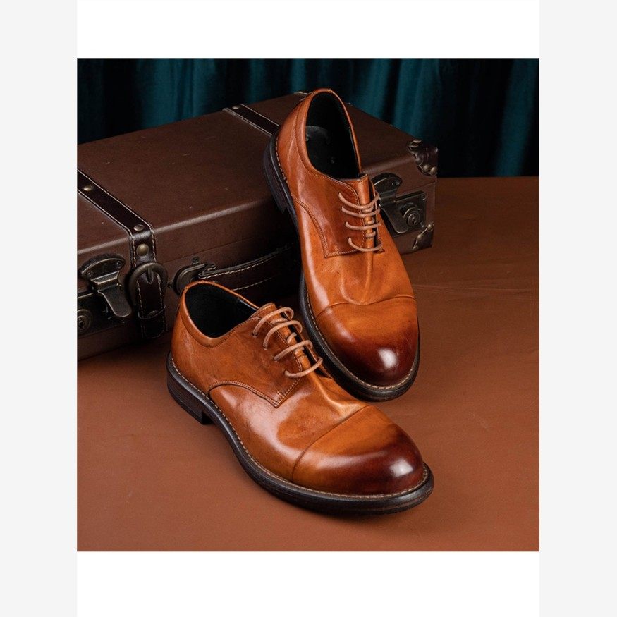 水洗马皮男士商务正装皮鞋男士手工真皮夏季固德尔德比鞋男士
