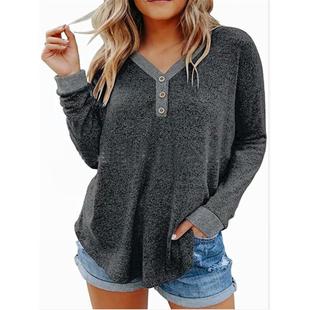 button shirt neck loose long contrast sleeve