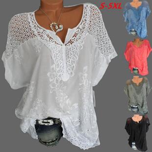 lace embroidered shirt Fashionable sleeved neck bat short
