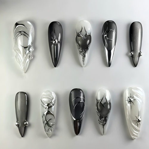 24pcs Black Cat's Eye Press on Nails Finished Ins Wearable F