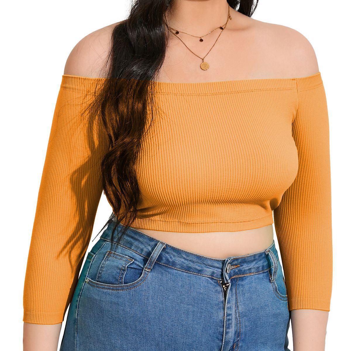 top mid-sleeve off-shoulder bottoming T-shirt knitted