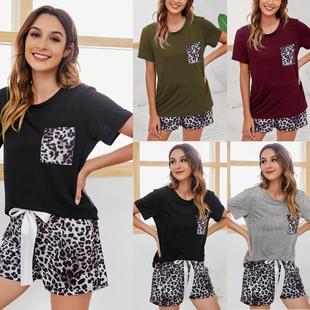 Patch Tie Suit Pocket Bow Top Print Casual Leopard Neck
