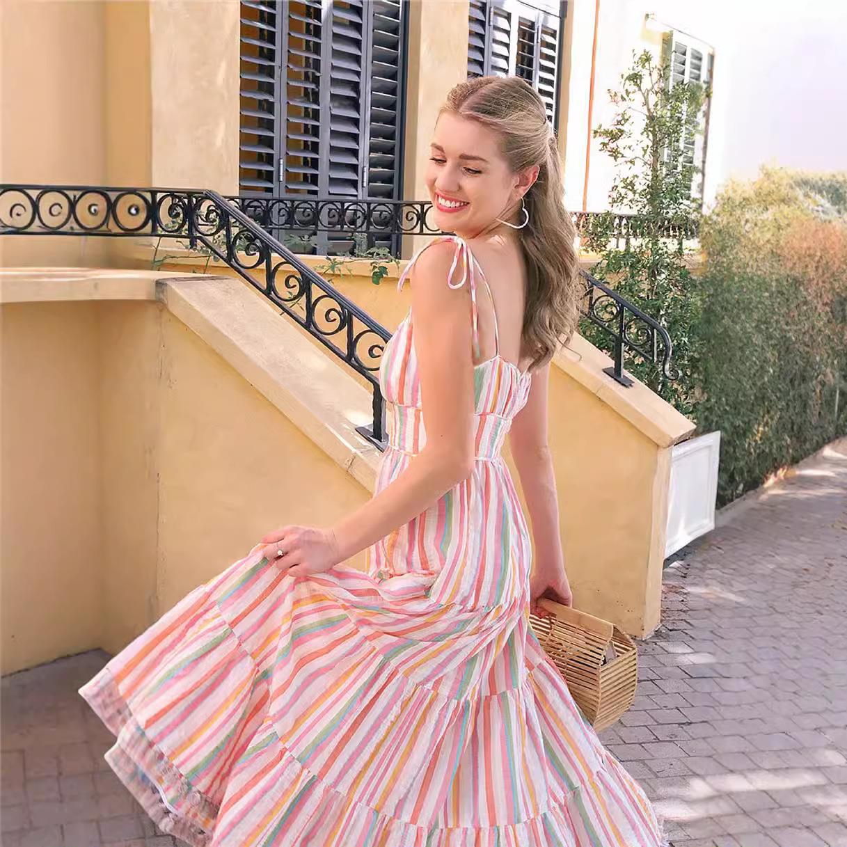 womens summer aesthetic spaghetti strap dress striped print