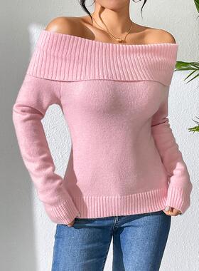 sweater bottoming color solid sweater knitted shoulder off