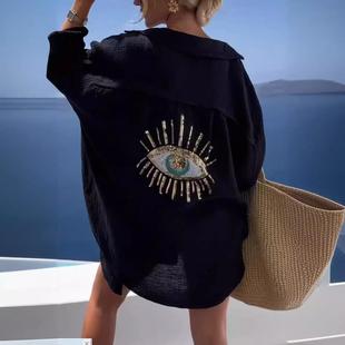Long Sleeve Lapel Casual Ladies and Fashion Linen Cotton