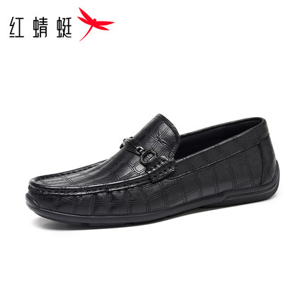红蜻蜓官方正品男鞋秋季新款真皮休闲皮鞋软底防滑豆豆鞋男一脚蹬