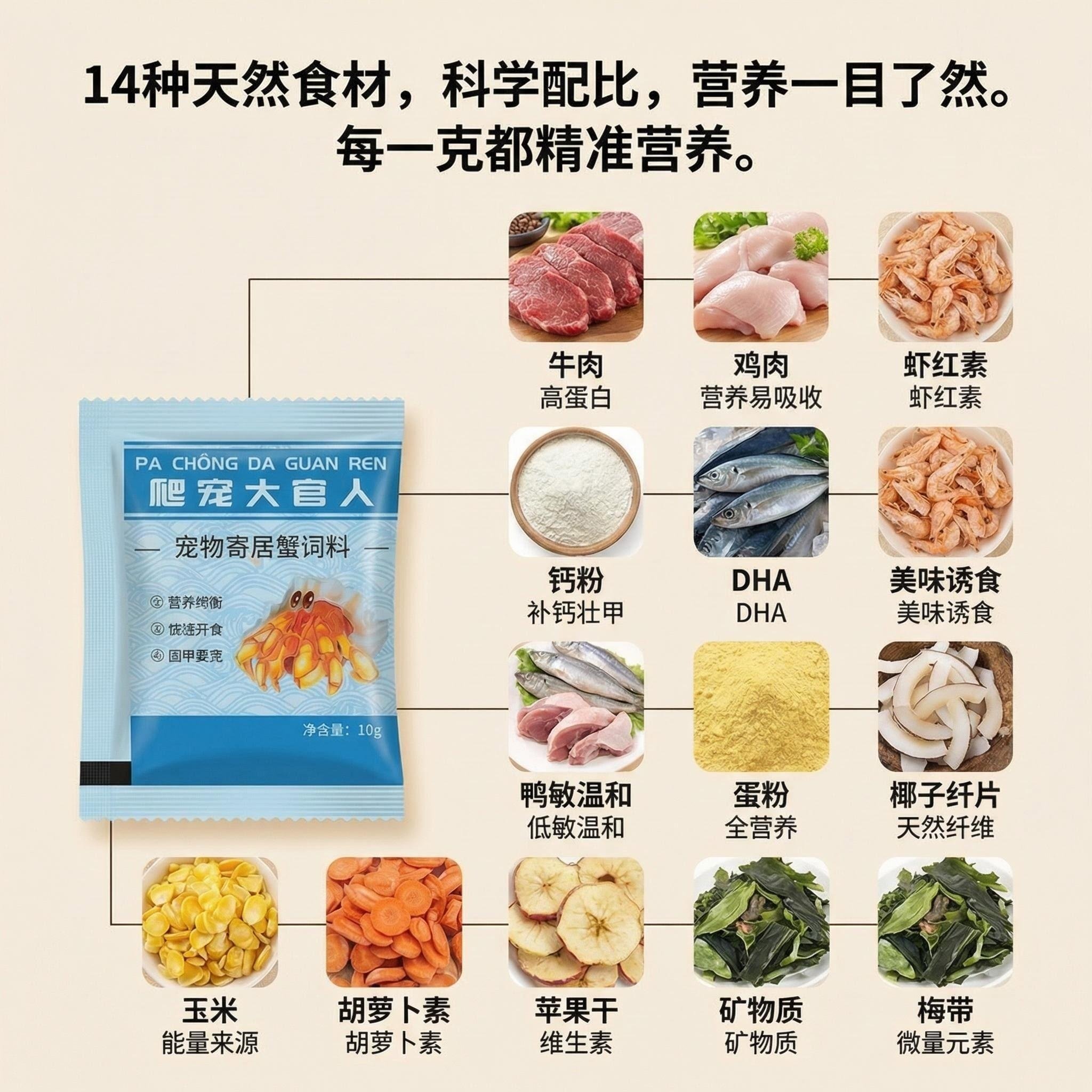 寄居蟹食物粮食专用饲料脱水冻干天然高钙鱼干虾干补钙无糖椰子片